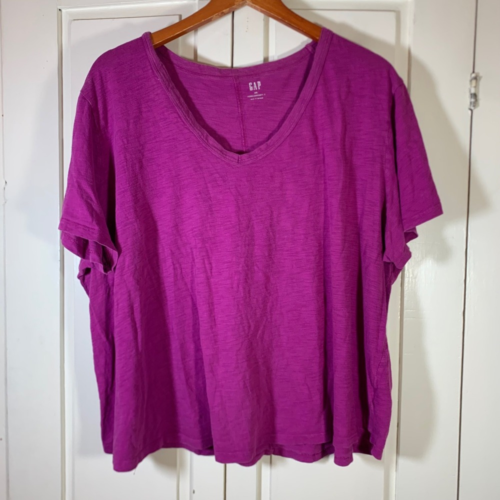 Gap ForeverSoft V-Neck T-Shirt Rose Verbena Magenta Pink XXL Maximalist Resort